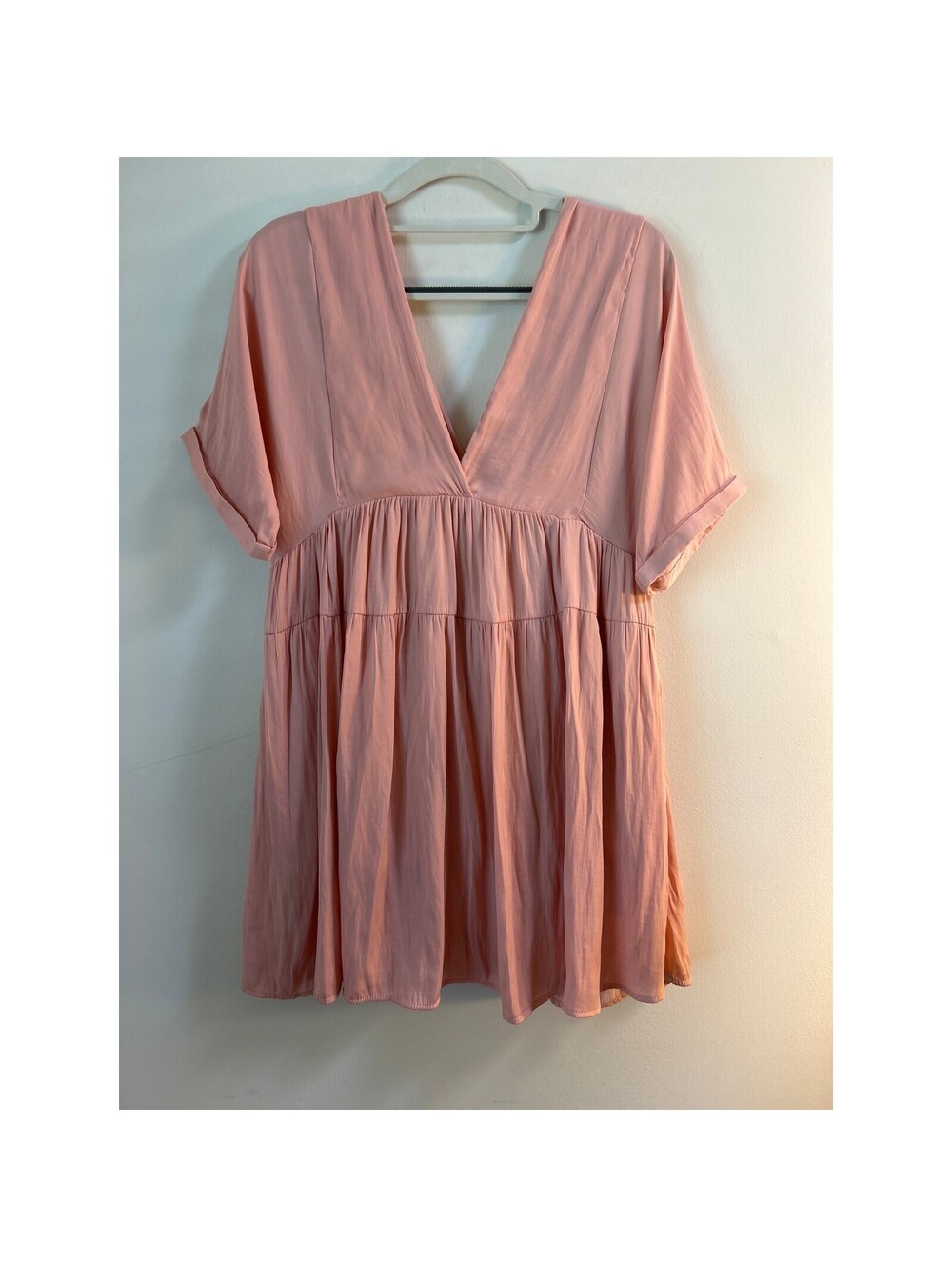 Mustard Seed Womens S Pink Babydoll Mini Dress V Neck Tiered Boho Short Sleeve